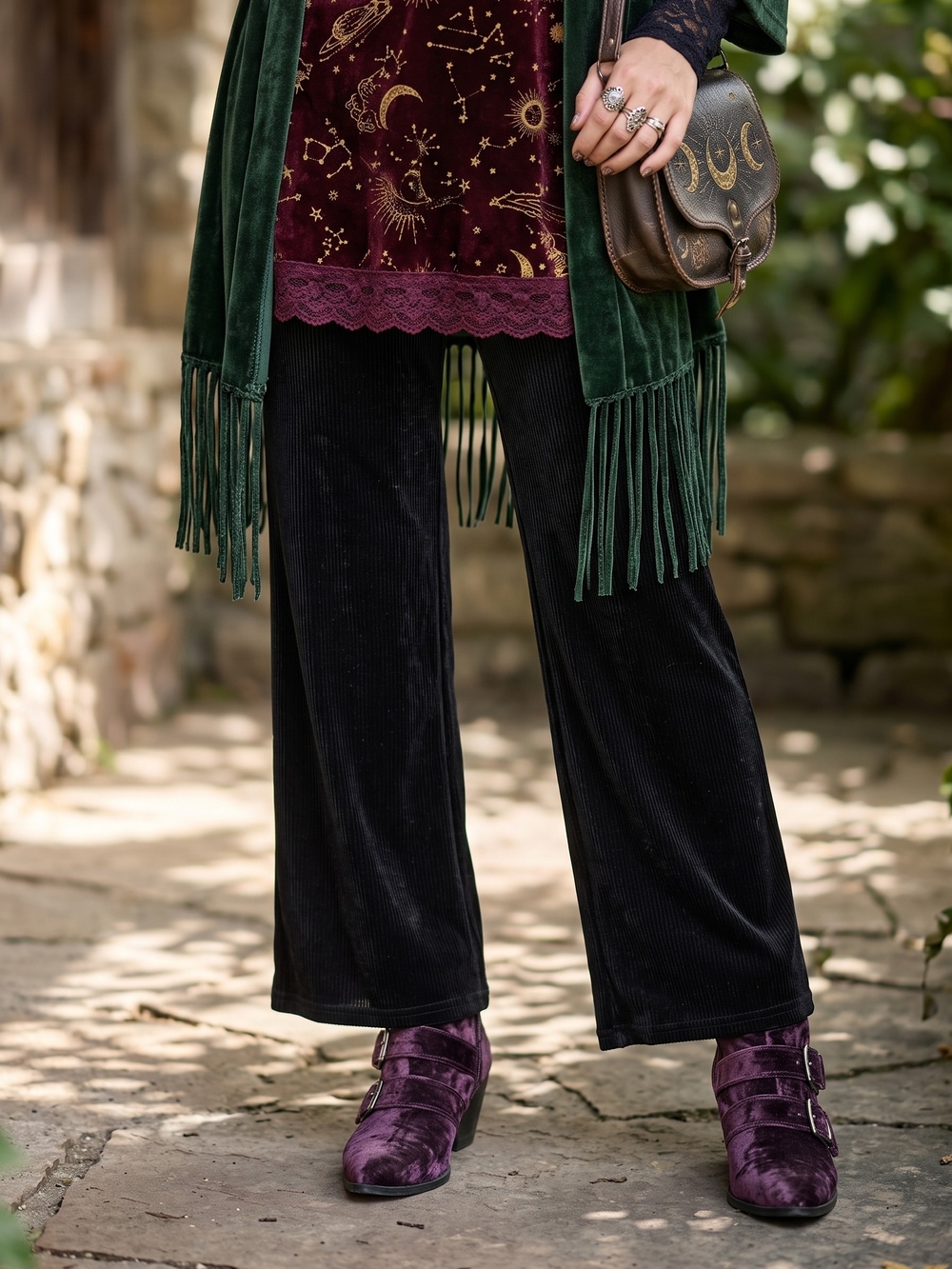 Vintage Kim & Co Ribbed Velvet Wide Leg Pants Whimsigoth Goth Lounge